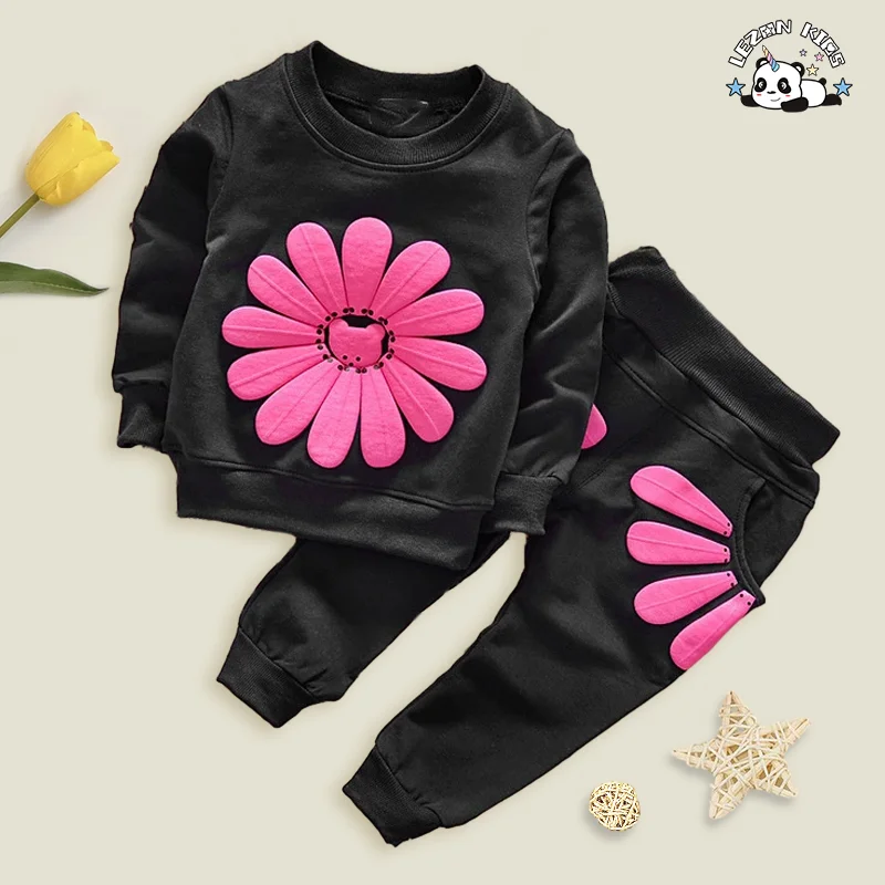 LEZONKIDS - Spring cotton sunflower print 2 pieces of children's baby suit wholesale children's boutique clothes for girls